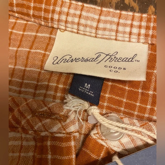 NWT Universal Thread Brown/Orange Plaid Gauze Cotton Button Down Top - Picture 6 of 9